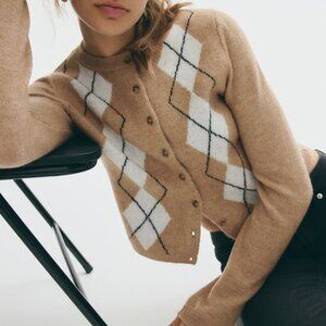 Jacquard-Knit Argyle Cardi